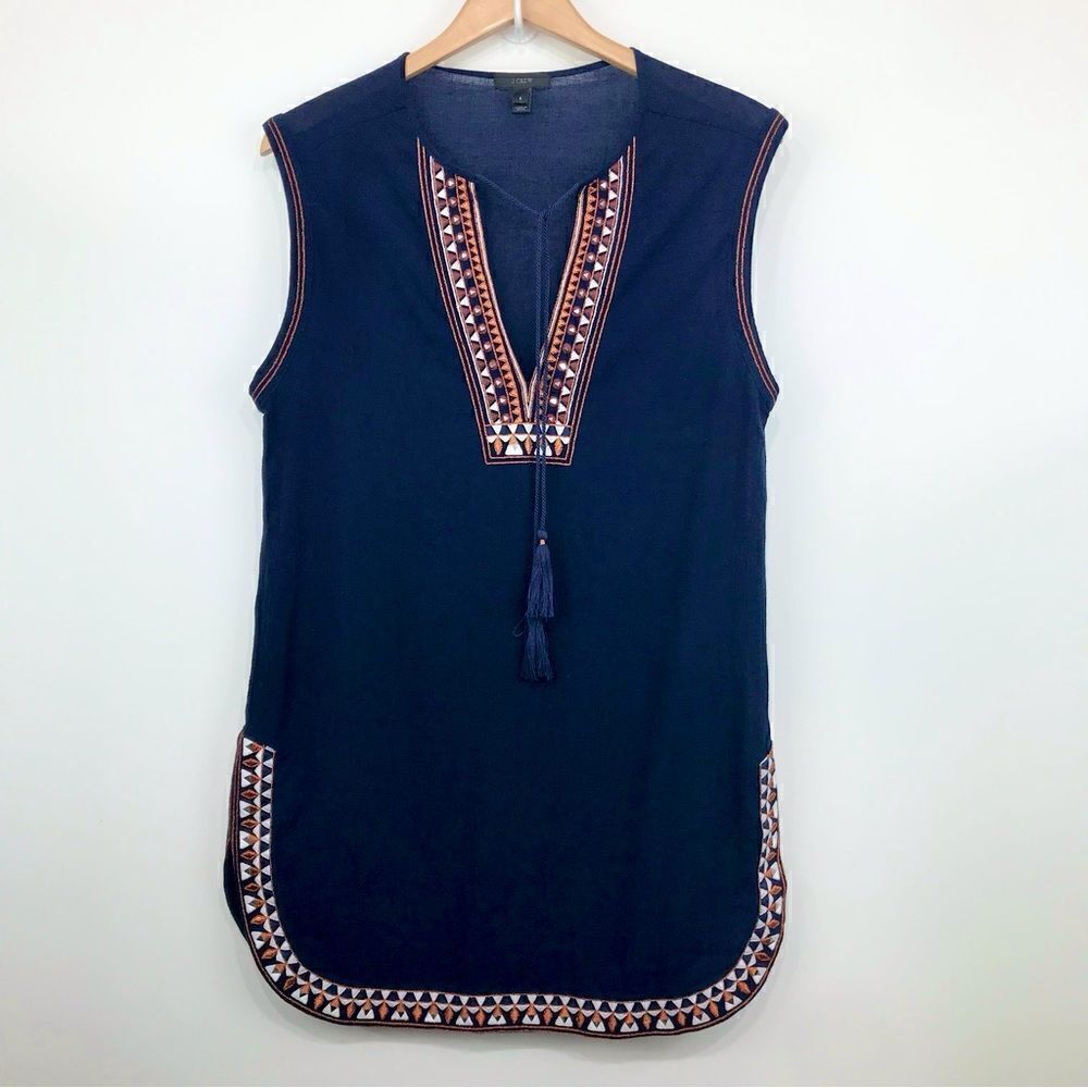 J. Crew Navy Blue Tribal Trim Mini Tunic Beach Dress